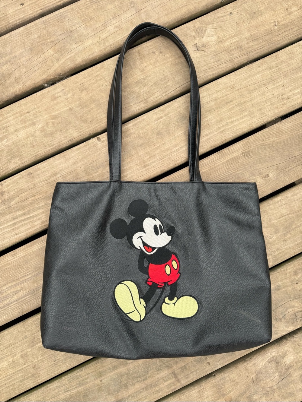 Vintage Black Mickey Mouse Faux Leather Tote Bag
